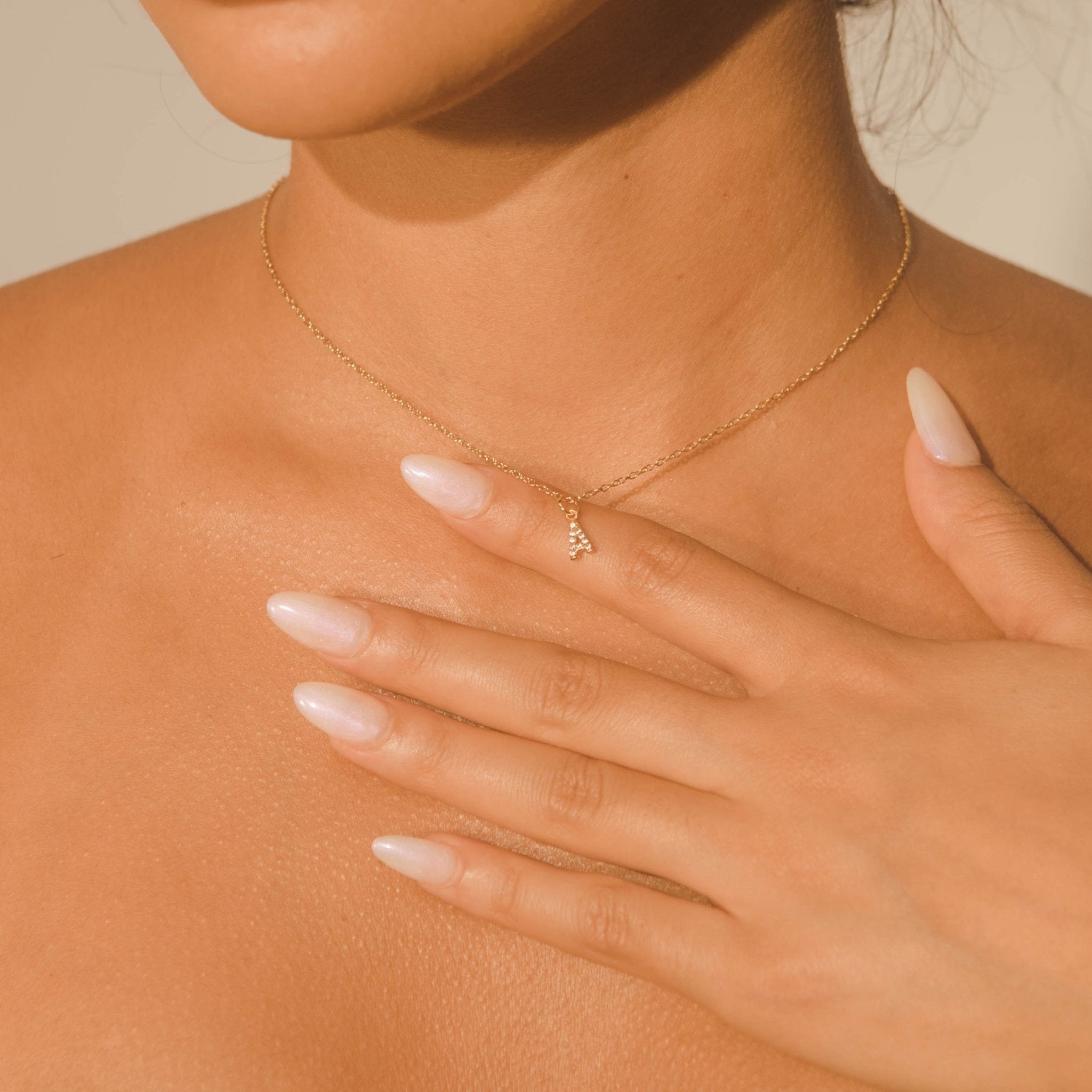 Pave Initial 'A' Necklace - Gold - Cernucci